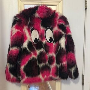 Cat and Jack Pink and Black Animal Print Kids Faux Fur Coat